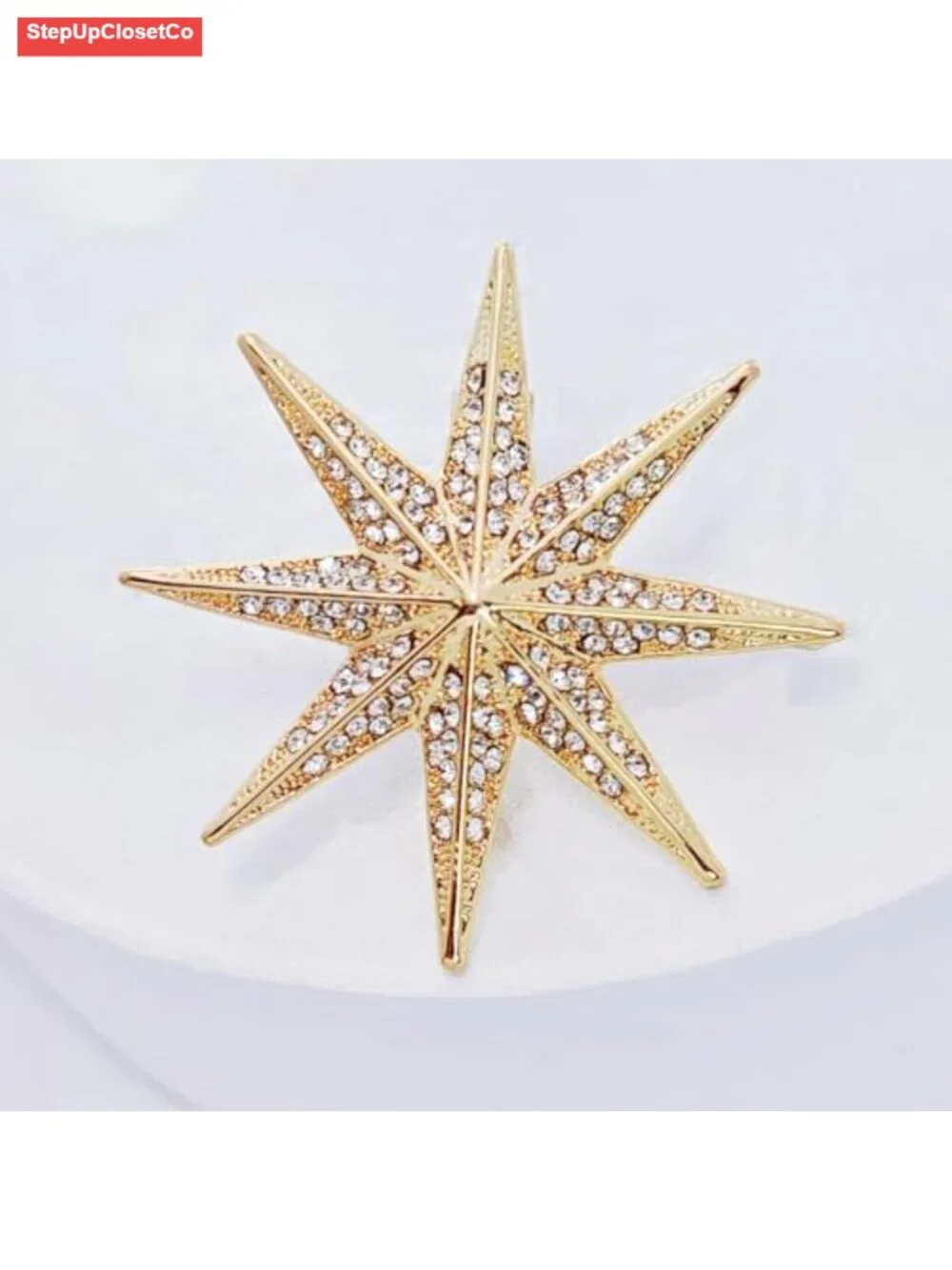 Vintage Gold-Tone Starburst Crystal Rhinestone Brooch Pin for Women